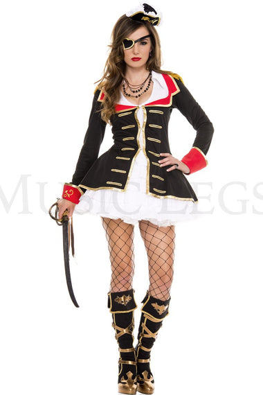 Music Legs Gold Trim Coat with White Collared Dress