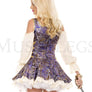 Peasant style paisley dress with gold trim and lace up sides