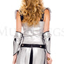 Silver and black metallic dress with cross applique and epaulette