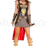 Gold metallic studs peplum skirt warrior dress with epaulette