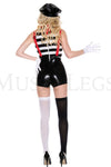 High waisted suspender look romper with striped top