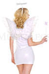 Complete your angelic look with this White Angel Costume Kit featuring a white furry halo headband, white star wand, and matching white feather angel wings. (Dress not included.)