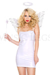 Complete your angelic look with this White Angel Costume Kit featuring a white furry halo headband, white star wand, and matching white feather angel wings. (Dress not included.)