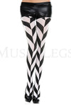 Black and white diagonal striped tights