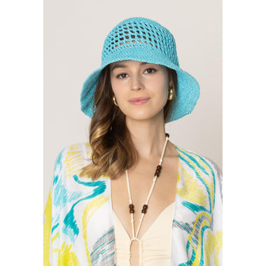 DIONA J SOLID STRAW BUCKET HAT ONE SIZE COLOR BLUE
