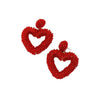 Beaded Heart Statement Thick Heart Seed Bead Heart Hoop Dangle Earrings Red