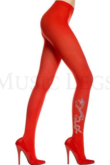 Dragon print opaque pantyhose