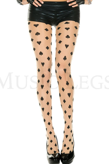 Card suit spandex sheer pantyhose