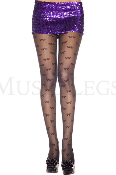 Bow print sheer spandex pantyhose