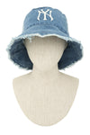 Distressed Denim NY Bucket Hat with Adjustable Wired Brim Stylish, Durable, and Customizable Fit for Men and Women