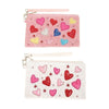 Heart Pattern Crystal Rhinestone Studded Bead Zip Coin Bag Wristlet Strap Pink