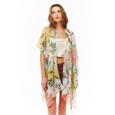 DIONA J FLORAL PRINTED SILKY KIMONO ONE SIZE COLOR MINT GREEN