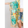 DIONA J HAND DRAWN WATERCOLOR TROPICAL LEAVES KIMONO ONE SIZE COLOR BEIGE