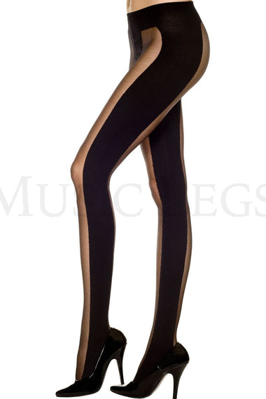 Front and back sheer panels spandex pantyhose