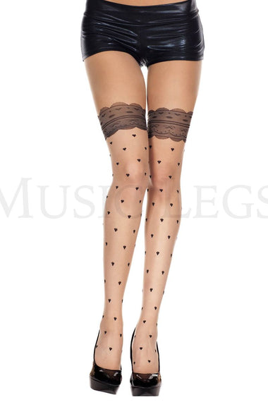 Faux heart and lace top design spandex pantyhose