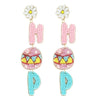 Diona J Easter Seed Beed HOP Egg Hunt Letter Embroidery Drop Earrings