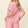 Double Take Full Size Texture Short Sleeve T-Shirt and Drawstring Shorts Set