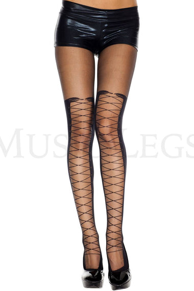 Lace up thigh hi look spandex pantyhose
