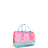 DIONA J TRENDY JELLY MULTI TONE SQUARE SHAPED HANDLE TOTE BAG COLOR PINK/BLUE