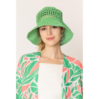 DIONA J SOLID STRAW BUCKET HAT ONE SIZE COLOR GREEN