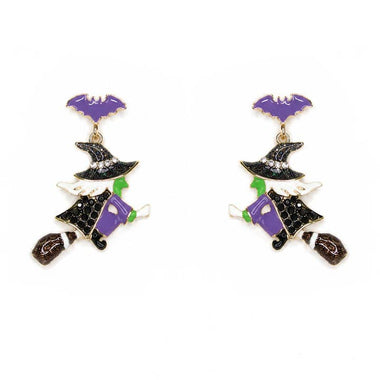 Halloween Witch Broom Dangle Earring