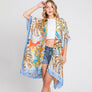DIONA J HAND DRAWN WATERCOLOR TROPICAL LEAVES KIMONO ONE SIZE COLOR BLUE