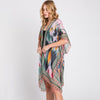 DIONA J GEOMETRIC TRIM TIE DYE PRINT KIMONO CARDIGAN ONE SIZE COLOR OLIVE