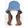 DIONA J HEART EMBROIDERED DENIM BUCKET HAT COLOR BLUE