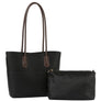 DIONAJ 2IN1 VEGAN LEATHER SMOOTH CHIC SHOULDER TOTE W ZIPPER BAG SET COLOR BLACK