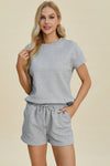 Double Take Full Size Texture Short Sleeve Top and Shorts Set