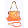 DIONA J METALLIC MIRRORED TOP HANDLE SWING CLUTCH CROSSBODY BAG COLOR ORANGE