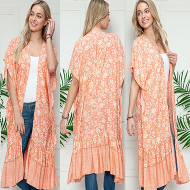 DIONA J THE SUGAR FREE SHEER FLORAL EMBROIDERED KIMONO ONE SIZE COLOR BLUSH