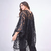 DIONA J FLORAL LACE KIMONO WITH FRINGE ONE SIZE COLOR BLACK