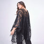DIONA J FLORAL LACE KIMONO WITH FRINGE ONE SIZE COLOR BLACK