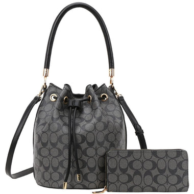 3IN1 MONOGRAM CHERRY PRINT BOSTON W WALLET AND COIN PURSE SET COLOR BLACK