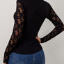 Lace Wavy Hem V-Neck Long Sleeve Top