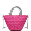 WOVEN STRAW RHINESTONE KNOTTED GAIA TOTE BAG COLOR HOT PINK