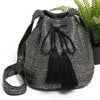 Diona J Women's Designer Straw Crossbody Bucket Bag Black