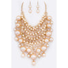 DIONA J MIX PEARLS RUNWAY STATEMENT NECKLACE SET COLOR GOLD/CREAM