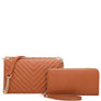 DIONA J WOMEN'S 2IN1 V STITCH DESIGN CROSSBODY W WALLET SET COLOR BROWN