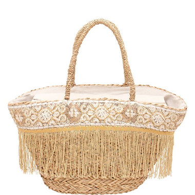 STRAW FRINGE TOTE BAG COLOR BROWN