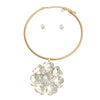 Gold Crystal Heart Flower Necklace