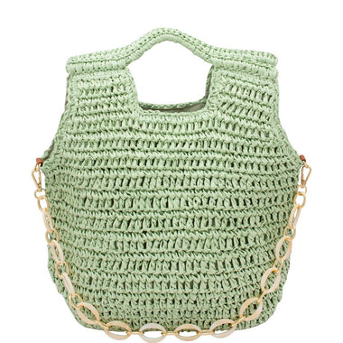 DIONA J STRAW HANDLE CHAIN LINK TOTE BAG COLOR GREEN