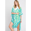 DIONA J WATERCOLOR GEOMETRIC PRINT KIMONO CARDIGAN ONE SIZE COLOR GREEN