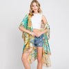 DIONA J HAND DRAWN WATERCOLOR TROPICAL LEAVES KIMONO ONE SIZE COLOR BEIGE