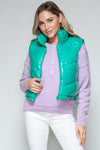 Snobbish Zip Up Turtleneck Shiny Quilted Vest