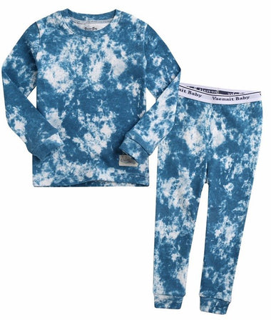 Diona J 8Y - 12Y Toddler Kids Boys Girls 100% Cotton Marbling Tiedye Sung Fit Sleepwear Pajamas Set