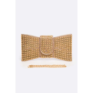 DIONA J RHINESTONE BOWTIE ICONIC CLUTCH BAG COLOR CHAMPAGNE