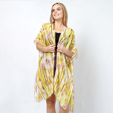 DIONA J ABSTRACT FOIL PRINT KIMONO ONE SIZE COLOR YELLOW