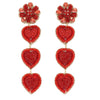 4 Tier Heart Shaped Beaded Valentine Beaded Heart Earrings for Women Red